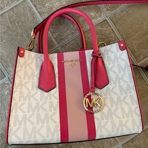 Michael Kors Pink and White Satchel with Elegant Design